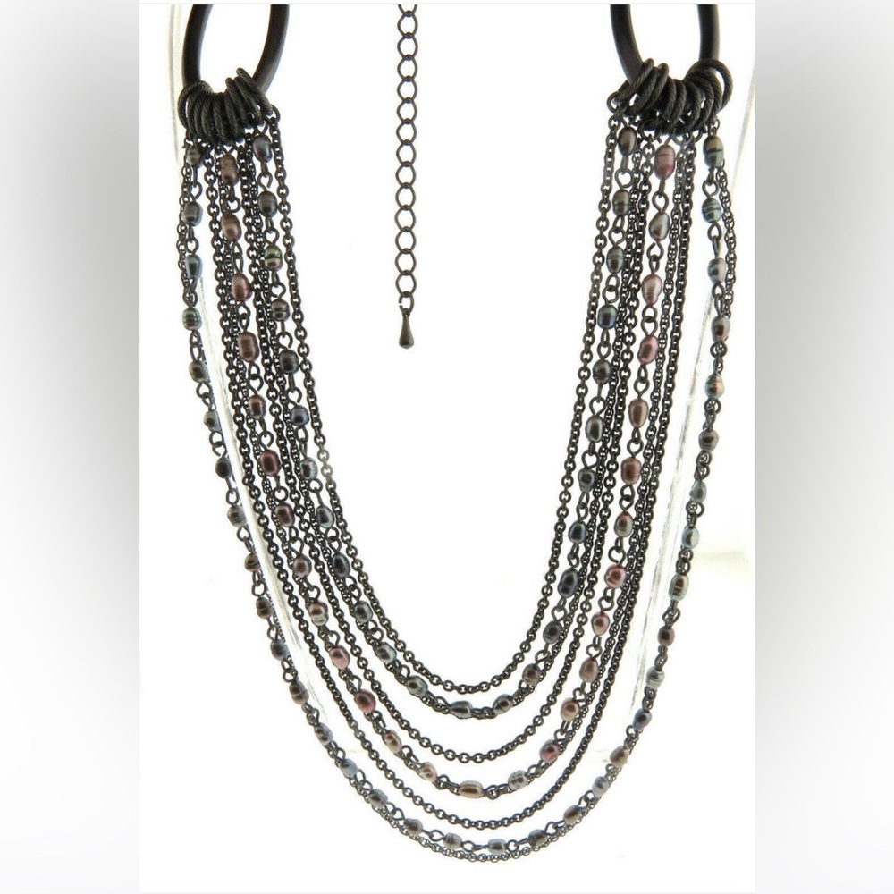 Lia Sophia Wisteria Hematite Tone with Genuine Freshwater Pearls Necklace